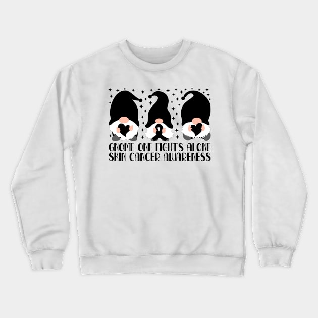 Gnome One Fights Alone Skin Cancer Awareness Crewneck Sweatshirt by Geek-Down-Apparel